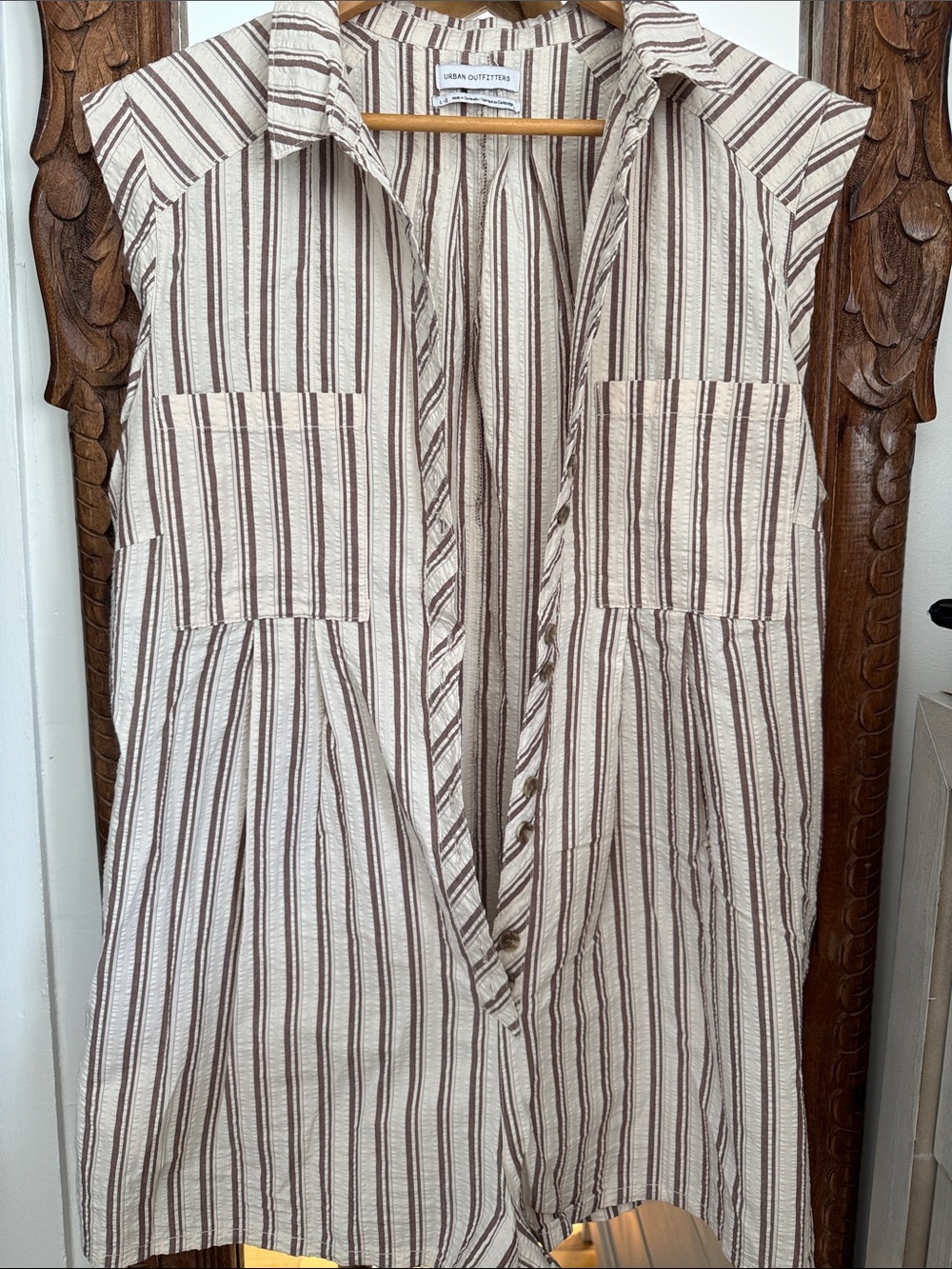 Urban Outfitters Beige and Brown Striped Sleeveless Romper
